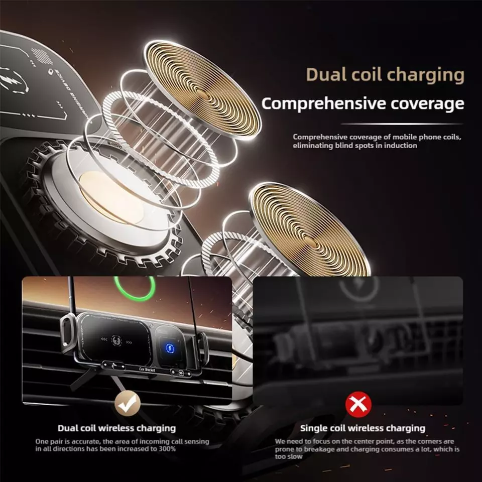 Langebot™ Smart 2-in-1 Auto-Rotating Car Phone Holder & Wireless Charger