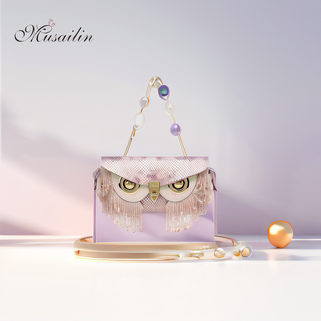 MUSAILIN Owl Handbag - Small Pink Gold